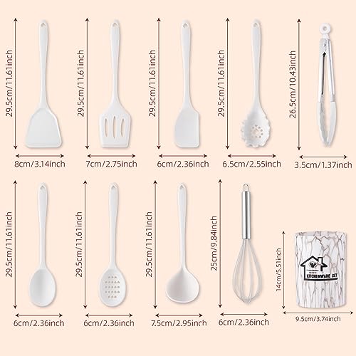 UXIYI Silicone Utensil Set Kitchen Utensils, 10pcs Cooking Utensils Set, Including Turner Spatula Cooking Tong Spoon Non-Stick Heat Resistant,White - Image 2