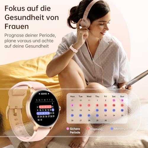 Smartwatch Damen Rund, 1.27" AMOLED Smart Watch mit Telefonfunktion, Fitnessuhr mit Pulsuhr Schlafmonitor Schrittzähler… – Ansicht 6