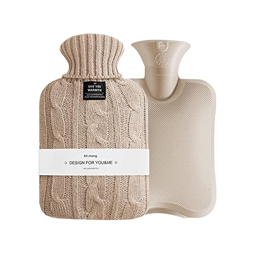 OliviaLiving - Bolsa de agua caliente (2 litros, calefactora y recargable, con funda de punto para aliviar el dolor, terapia de frío caliente