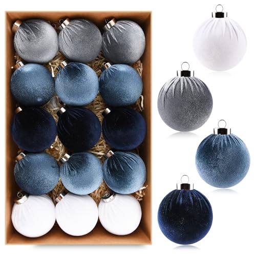 Christmas Tree Ornaments Velvet Balls – Pack of 15pcs Shatterproof Xmas Bulbs Decorations Set Multicolor – 80mm 3.15 inch