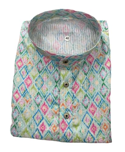Image of FOXDX Men's Cotton Kurta, Ethnic Printed Kurta for Perfect Ethnic Look, Stand Collar Long Sleeve Casual Printed Regular Long Kurta