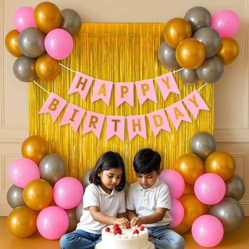 Image of Party Propz Birthday Decoration Kit - 37 Pcs Happy Birthday Decoration Kit for Boys, Girls & Husband, birthday Balloon Decoration Set with Pink, Silver & Golden Balloons