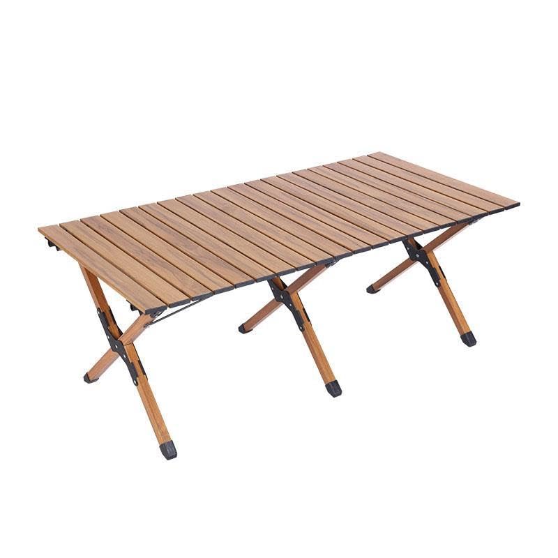 Outdoor folding table portable camping table picnic table equipped with aluminum alloy egg roll table with handbag for 4-6 people, used for barbecue, picnic and garden, walnut color, 120×60×45cm.