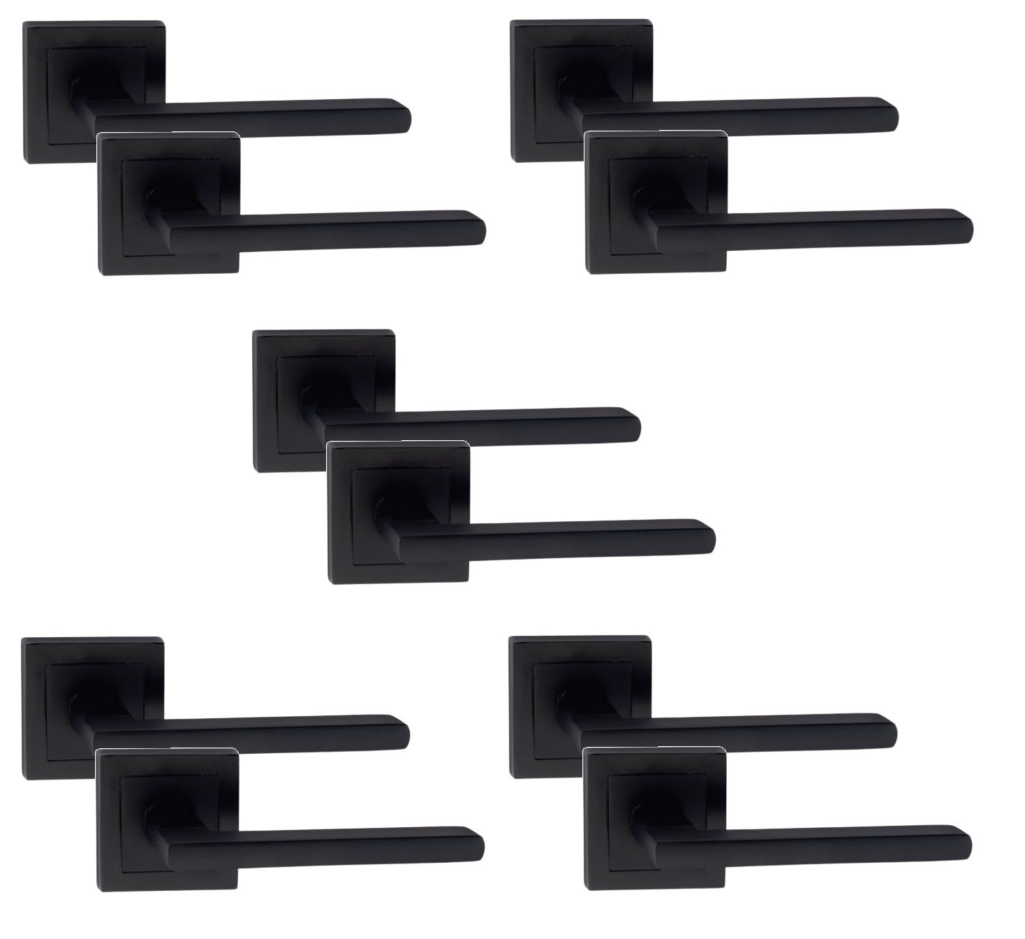 Golden Grace Leon Straight Door Handles Set - Matt Black - 5 Pack