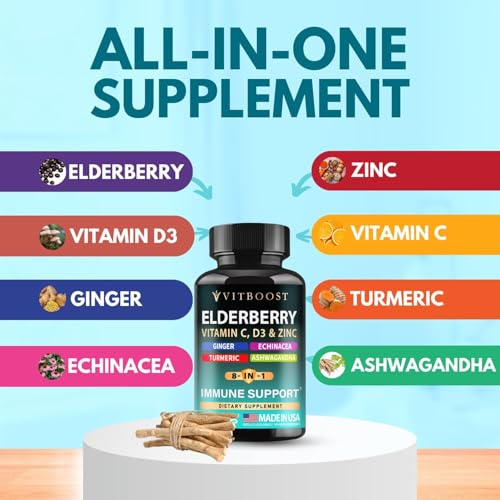 Image of Immune Support Supplement 8 in 1 with Vitamin D 5000 IU - 2 Pk 60 CT Each