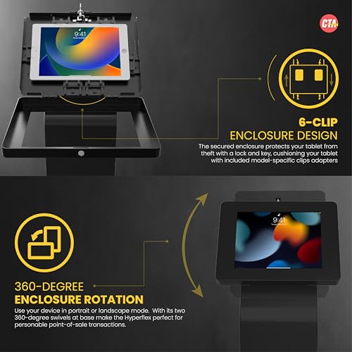 Image of CTA Digital Locking Stand Kiosk Premium Small Locking Support Base Kiosk with Steel Body and Heavy-Duty Security Enclosure - iPad mini A17 Pro & 1 /2 /3 /4 /5 /6 - Samsung Tab A 8″