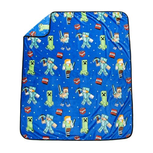 Jay Franco Minecraft Creeper Plüsch-Minikissen & Decke 130 x 150 cm – Set mit Flauschiger Kuscheldecke und Kissen für Kinder, weiches 2-teiliges Kuschelset
