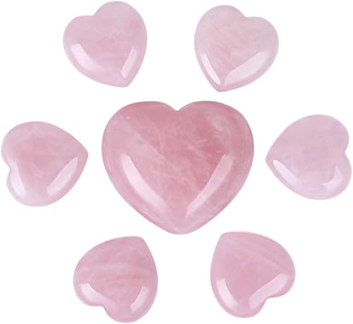7 piedras naturales de cuarzo rosa con corazón de bolsillo para curación de chakras (1.8 pulgadas x 1 unidad, 1.0 x 6 piezas)