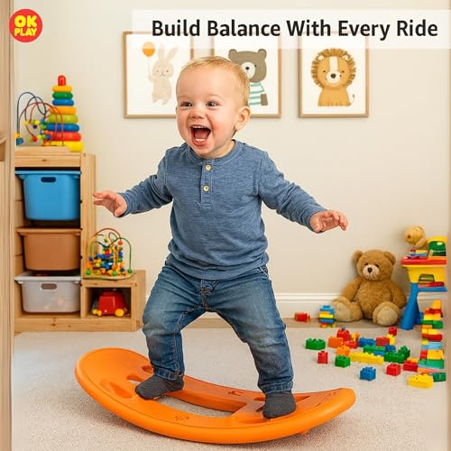 Image of OK PLAY 3 in 1 Pony Rocker Combo for Kids | Push On Ride On | Balancing Board | Backrest | Easy Grip | Anti Skid | Four Wheel | Indoors and Outdoors Games | Light-Weight | Orange & Ivory | 1 Year+