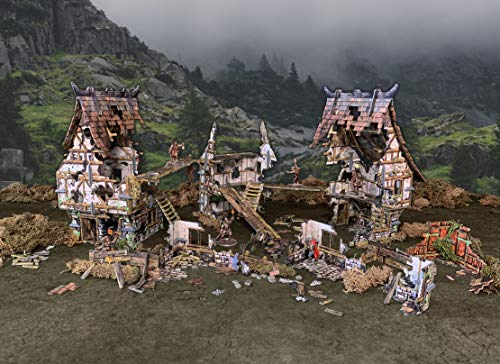 Fantasy Battle Systems Figure Wargames Terrain Village Ruins - Multi Level Tabletop War Game - 28mm Miniature Wargaming Roleplaying - 163 Piece Warhammer Battles Painted Model Scenery