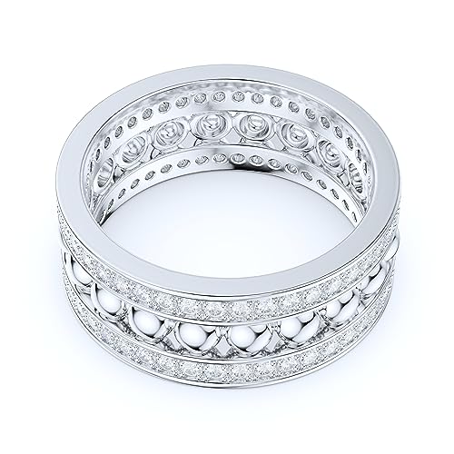 THELANDA Sterling Silver 8mm Unisex Bubbles Balls Simulated Round Diamond or Genuine Moissanite Full Eternity Band Wedding Ring3