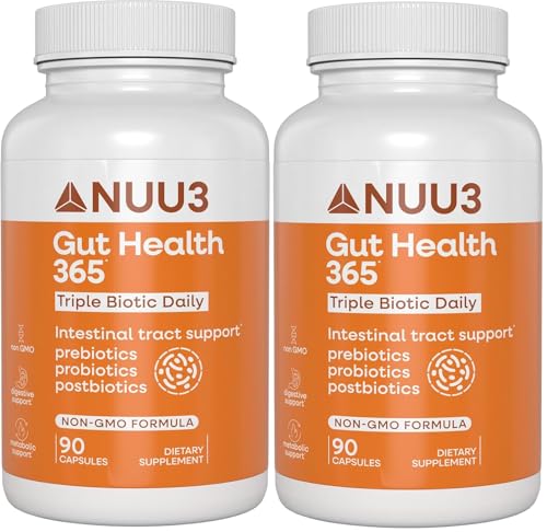 NUU3 Gut Health 365 - Digestive Enzymes & Probiotic Supplement for Women & Men - Bloating & Digestion Relief - Supports Gut Microbiome & Healthy Immune Function - 60 Capsules (Pack of 2)