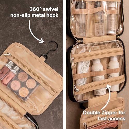 Carrywell |Not Made In China| Hanging Toiletry Travel Bag For Women, Makeup Organizer Case, Water-Resistant Cosmetic Bag For Full-size Containers, Toiletries (Black, Large)4