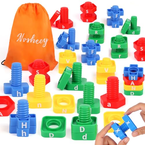 Nvsheey ABC Letters Matching Games - Alphabet Learning Toy for Toddler: 52 pcs Nuts and Bolts Fine Motor Toys, Montessori Sorting & Stacking Toys...