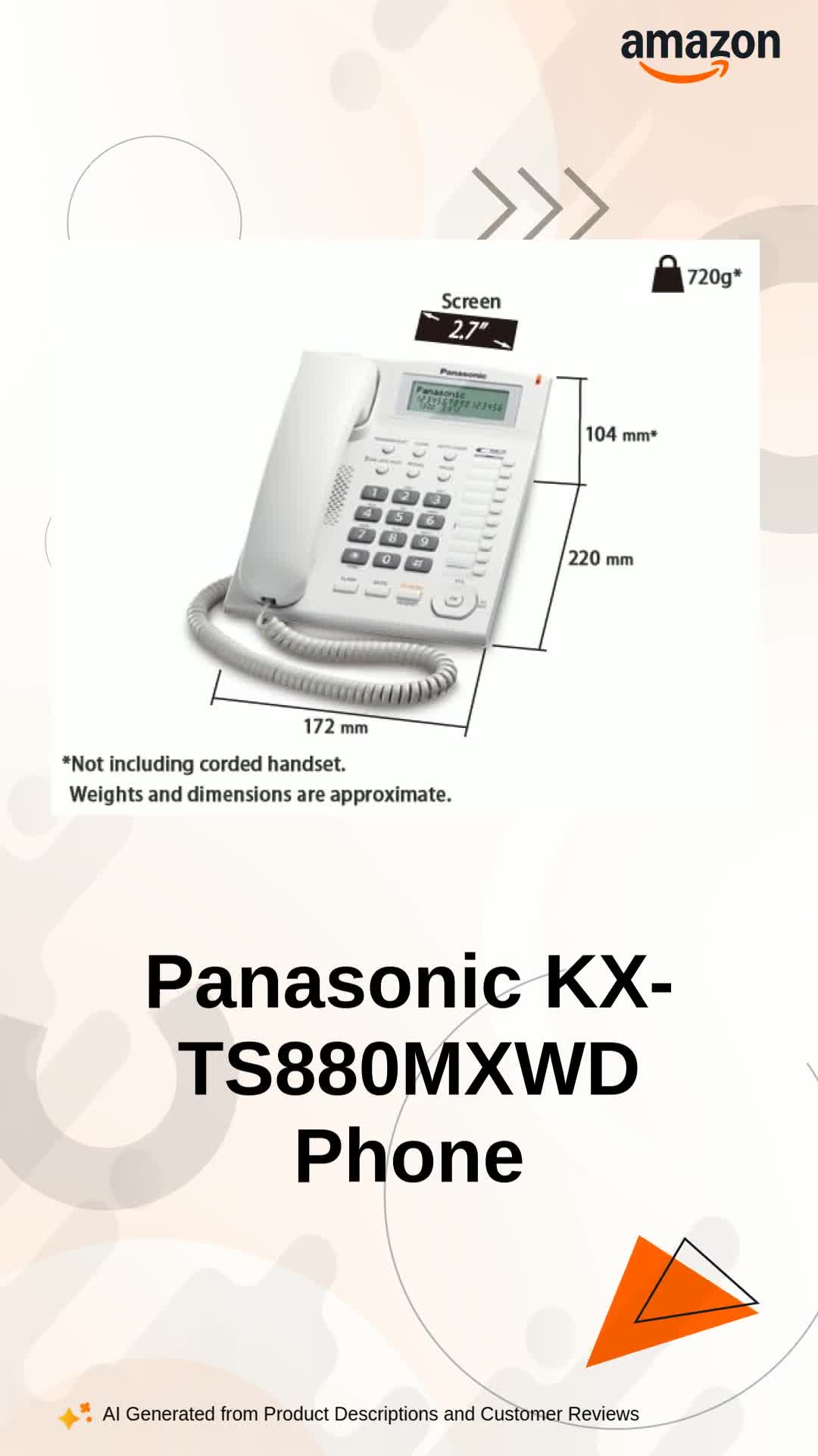 Panasonic Single Line KX-TS880MXWD Corded Phone (White) : Amazon