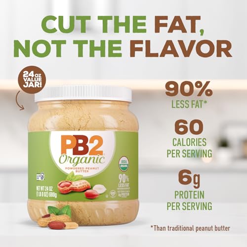 Image of PB2 Organic Powdered Peanut Butter | USDA Organic Certified, Non-GMO Project Verified, Gluten-Free Peanut Butter Powder | Vegan, Keto Friendly | 24oz Resealable Jar (Pack of 3)