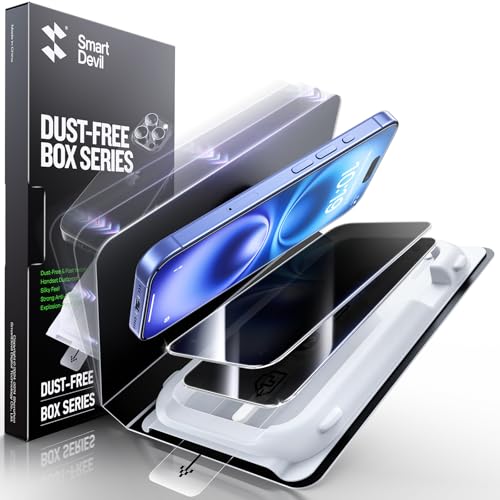 Image of SMARTDEVIL Privacy Screen Protector for iPhone 16, with Dust free Box | for iPhone 16,2 Pack, 28 Anti-Spy, Anti-Shatter, 9H Tempered Glass, Bubble-Free Easy Install, Face ID & Case friendly