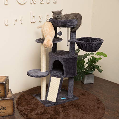 Hey-Brother Cat Tree With Scratching Board, Cat Tower With Padded Plush Perch And Cozy Basket, Multi-Platform For Jump, Smoky Gray Mpj005G #TOP2