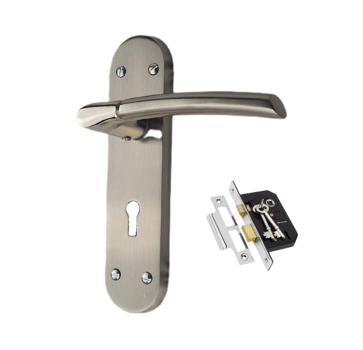 Golden Grace Indiana Lock Door Handles On Backplate Duo Polished and Satin Stainless Steel Finish with 3 Lever Lock (GG) and 2 Keys