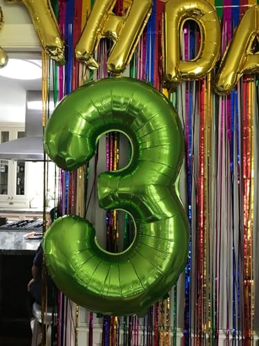 Image of Number Balloons Dark Green 3 Balloon 40 inch for 3rd Birthday Decorations | Saturated Color, Large 40 in, With Inflation Straw & Hanging Hole, For Back-To-School Season, Forest Picnic Party, Christmas