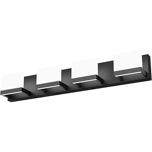 Tipace 4 Lights Modern Black Vanity Light Up and Down Black LED Vanity Light Fixtures Bathroom Vanity Light Fixtures Over Mirror 6000K