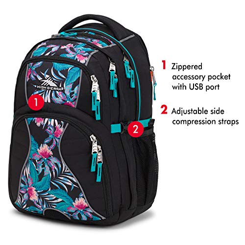 Image of High Sierra Swerve Laptop Backpack, Black /Tropic Nights /Turquoise, 19 x 13 x 7.75-Inch