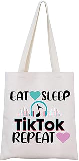 LEVLO Video Cosmetic Bag Video Fans Gift Eat Sleep Video Repeat Makeup Zipper Pouch Bag For Women Girls, Video Tik Repeat Tote, Tote Bag