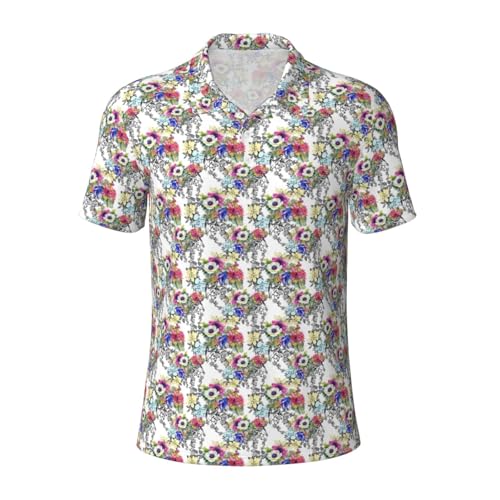 Chemise respirante homme à motif fleurs et oiseaux pour bureau et loisirs