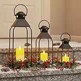 Decorative Metal Lanterns Indoor Outdoor, Candle Holder for Porch, Patio, Fireplace, Floor, Wedding, Christmas, Fall, Holiday, Farmhouse Table Centerpiece (Black, Set of 3 20" 15.7" 12")