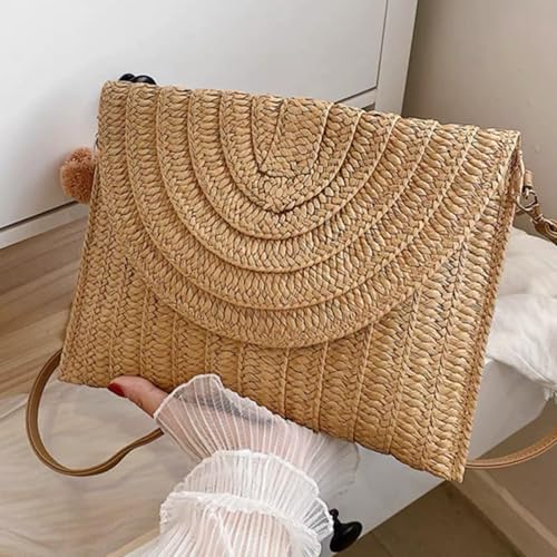 Women's Summer Straw Braided Crossbody Bag, Shoulder Straps Woven Beach Vacation Handbag Handmade Wallet Purse2