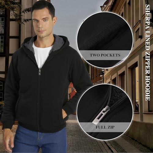 Image of SWISSWELL Men Zip Up Hoodies Sherpa Lined Jacket Heavyweight Fleece Sweatshirt Winter Warm Hooded Coat