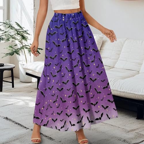 Women Long Skirts Dress Summer A Line Swing High Waisted Elastic Band Skirts with Pockets3