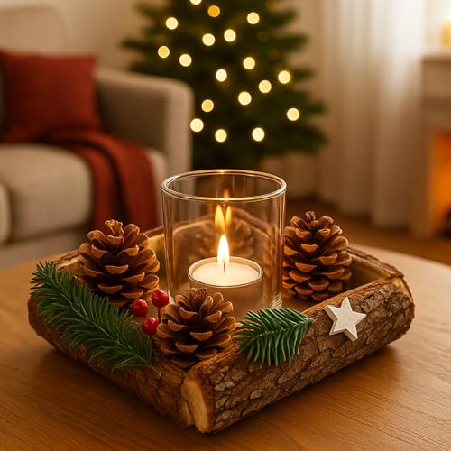 KAMACA Adventsgesteck mit Deko wie Tannenzapfen Beeren Einer Holzumrandung...