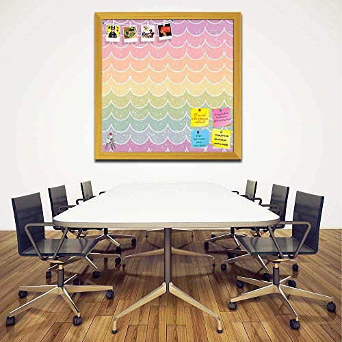 Image of ArtzFolio Wavey | Bulletin Board Notice Pin Board | Vision Soft Board Combo with Thumb Push Pins & Sticky Notes | Golden Frame | 20 x 20 inch (51 x 51 cms)