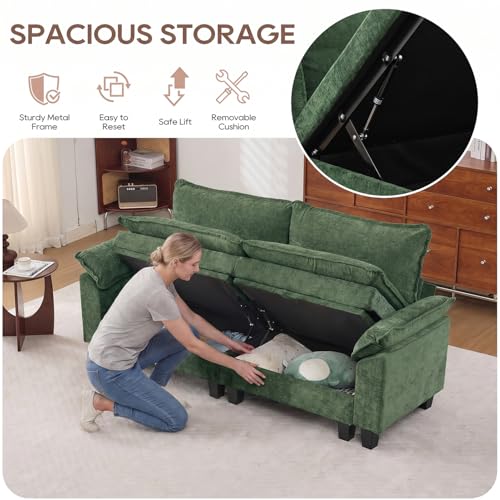 Image of IPKIG 82.3 inch Modular Cloud Couch with Storage, L Shaped Sectional Sofa with Ottoman & Pillow, Chenille Deep Seat Sectional Couches for Living Room, Apartment, Green