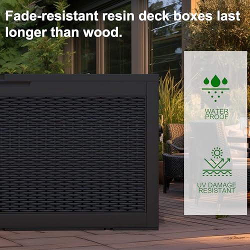 Image of 100 Gallon Outdoor Storage Box - Deck Box Waterproof Patio Furniture, Garden Tools, Cushions, Pool Accessories Outside Storage Resin Box, Black