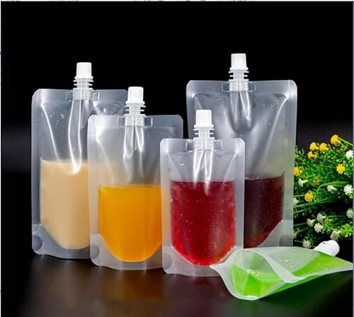【200個セット】スパウト付きパウチ 100-500ml 7サイズ選択 ドリンク/調味料用 自立型 耐熱耐冷(-20℃~100℃) 注ぎ口付き 空容器 ジュース 自立 テイクアウト/業務用 詰め替え容器 ふた付き (口径0.86cm,500ML)