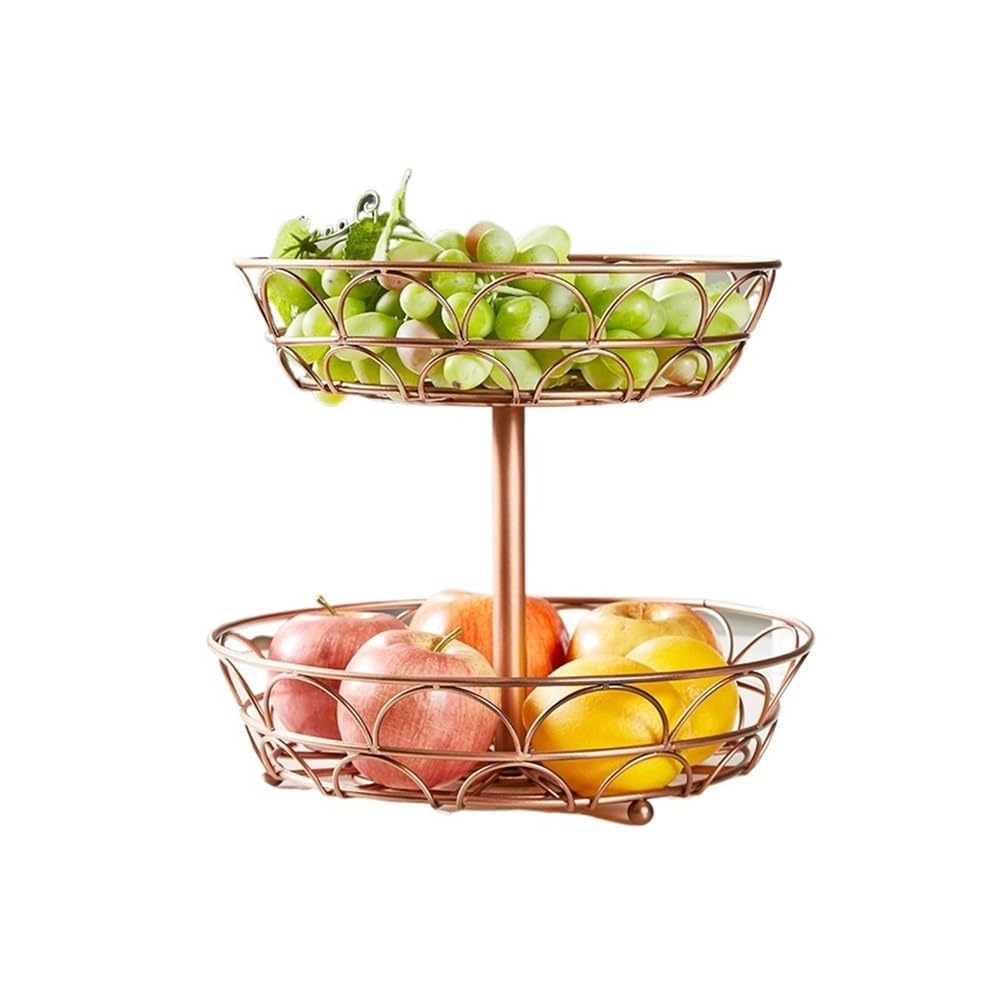 Frutero Cesta de fruta metal doble capa, mesa centro, cesta, frutero alambre Cesta de frutas(Bronze)
