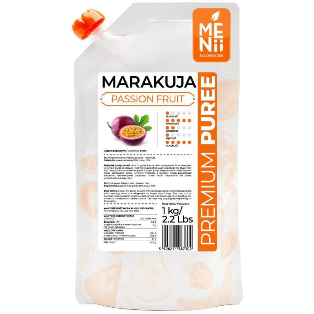 Puré de Maracuyá 1 kg – Fruta de la Pasión para Smoothies, Cócteles, Postres, Helados y Repostería – Sabor Tropical Intenso – Puré Premium