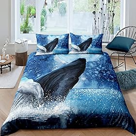 Castle Fairy Huge Whale Duvet Cover 3 Pieces,Bright Moon Oil Painting Comforter Cover for Youth Adult,Blue Ocean Marine… 51jq4RRZygL. SS280