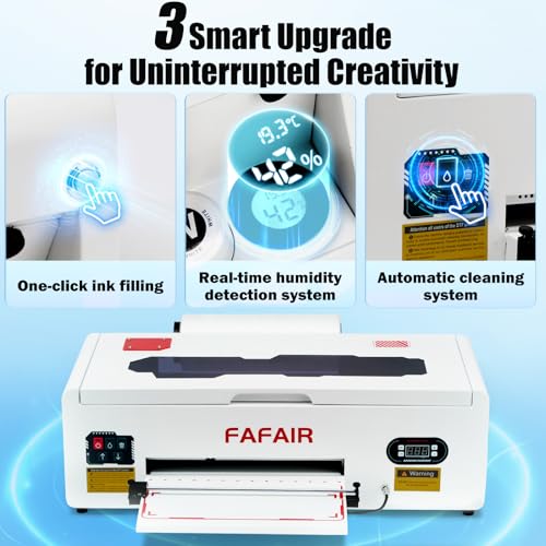 Image of FAFAIR A3 L1800 DTF Printer, Dtf Printer Machine with 6 Smart Upgrades, DIY Print Machine with Software, Powder, 5 x 250ml Ink, and 1 x Roll of Film(L1800+Oven, White)