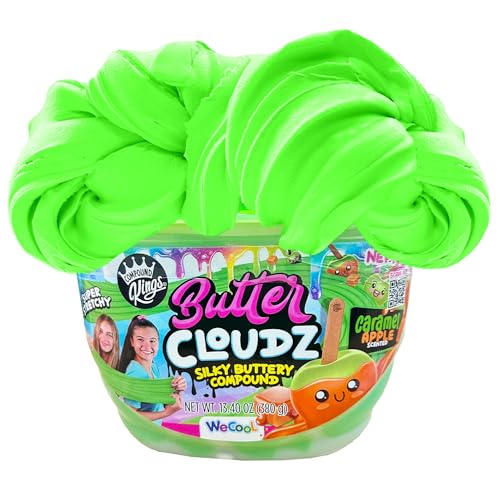 Compound Kings Fluffy Butter Cloudz Scented Large Slime Bucket for Kids – Soft, Squishy, Non-Toxic Sensory Toy | Caramel Apple Scented Bright Green Silky Smooth Slime Gift