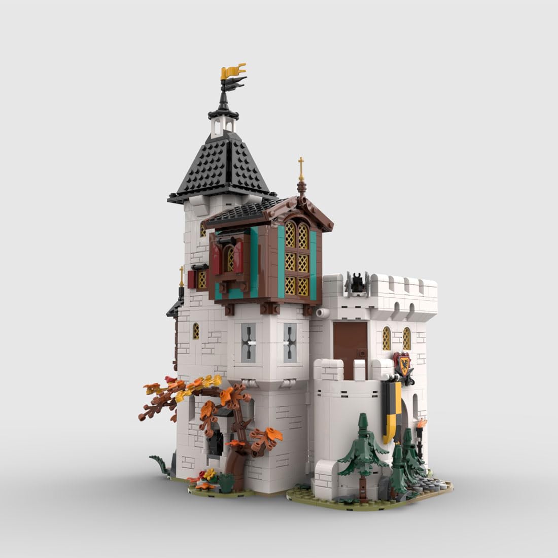 Mittelalterlich Burg Klemmbausteine, Ritter Weißer Turm Schloss Baustein Entworfen von Bricks_Fan_uy, Modell-Palast Geschenk für ab 14 Mädchen und Jungen - 1213 Stück MOC-189672