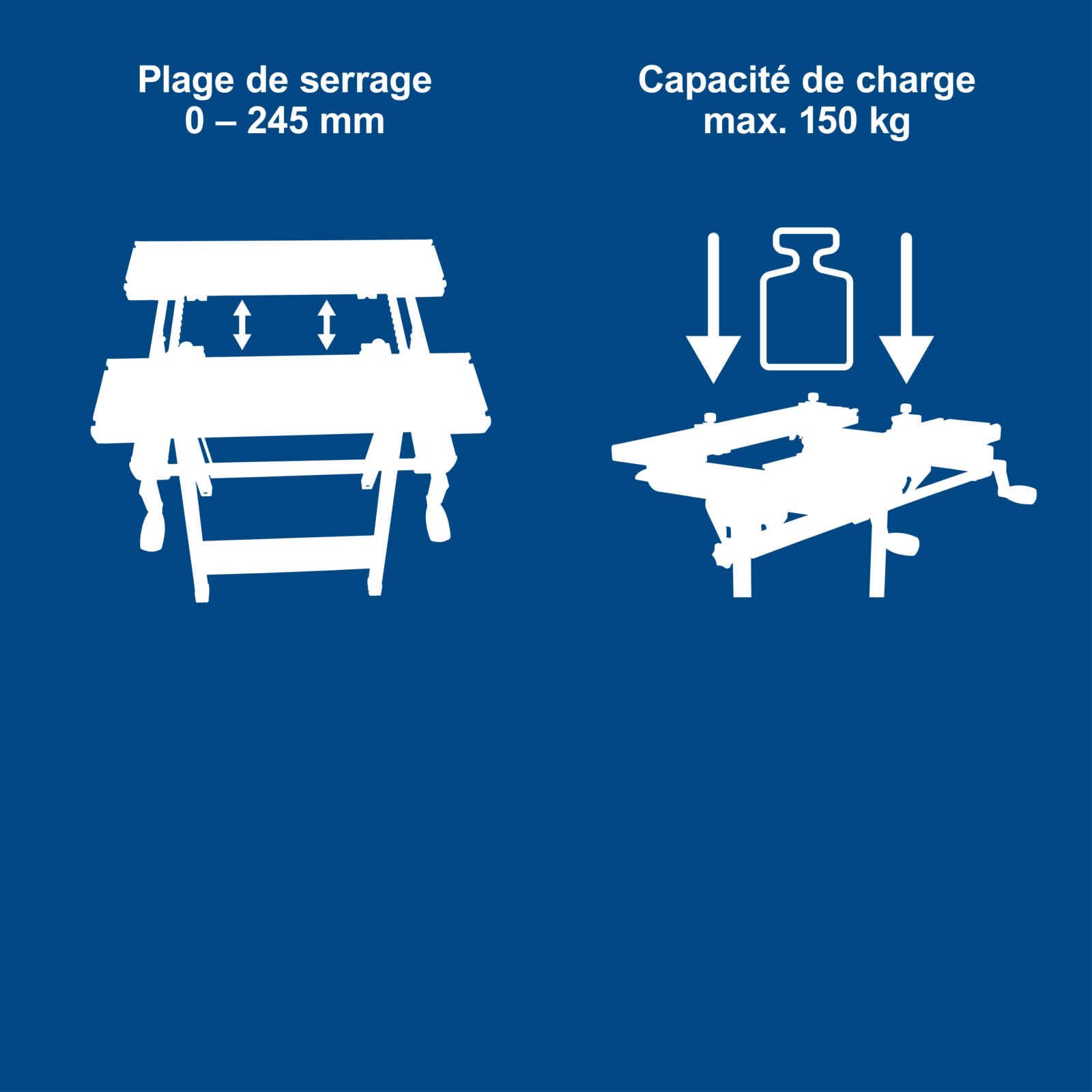 Scheppach Etabli et Table de Serrage Pliable WB150 - Charge maximale 150 kg - Hauteur de Travail 793 mm - Largeur de Serrage 0-245 mm - 4 mâchoires de Serrage
