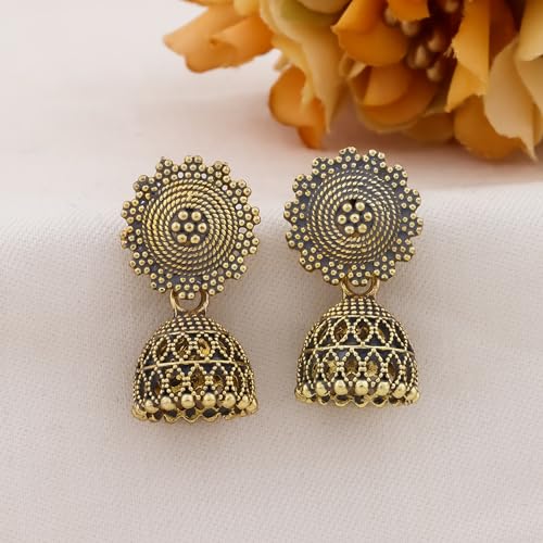 Image of Fancy Fashion Jewellery Jhumka meenakari oxidised kundans flower Earrings for Women Girls Ladies Wife South Indian Traditional Earrings Set stylish small Jhumki Combo pack OF 12