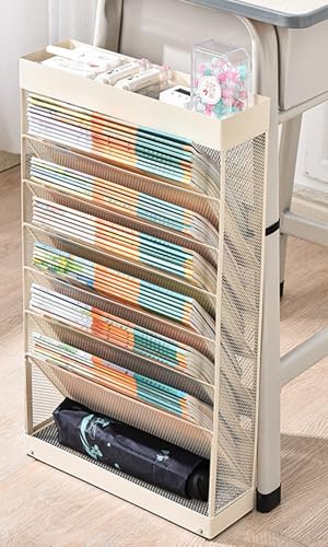 Hueyaus本棚 書類ワゴン キャスター付き 大容量本棚 6層/8層 デスク周り デスク下 ブックスタンド ブックエンド コンパクト 分類収納 スリム 省スペース 組立式 ファイルワゴン 書類 棚 教科書 収納 ブックシェルフ オフィス/学校用 漫画/雑