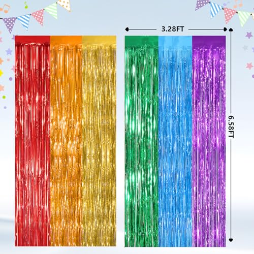 Image of 2Pack Rainbow Foil Fringe Curtains Backdrop Decorations, Rainbow Metallic Tinsel Foil Streamers Curtain Photo Booth Background for Birthday Wedding Engagement Bridal Shower Unicorn Party Decorations