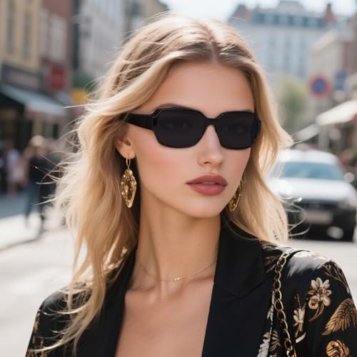 Farrobor Okulary przeciwsłoneczne damskie Oversized - okulary przeciwsłoneczne unisex z polaryzacją, ochroną UV400 oprawką o zaokrąglonych kształtach odpowiednie (Czarny Fioletowy)