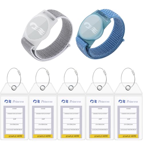 2 Packs Princess Cruise Medallion Holder Compatible for Princess Cruise Medallion，5 Pack Cruise Luggage Tag Holder for Princess Cruise Ships (Grey-Blue)