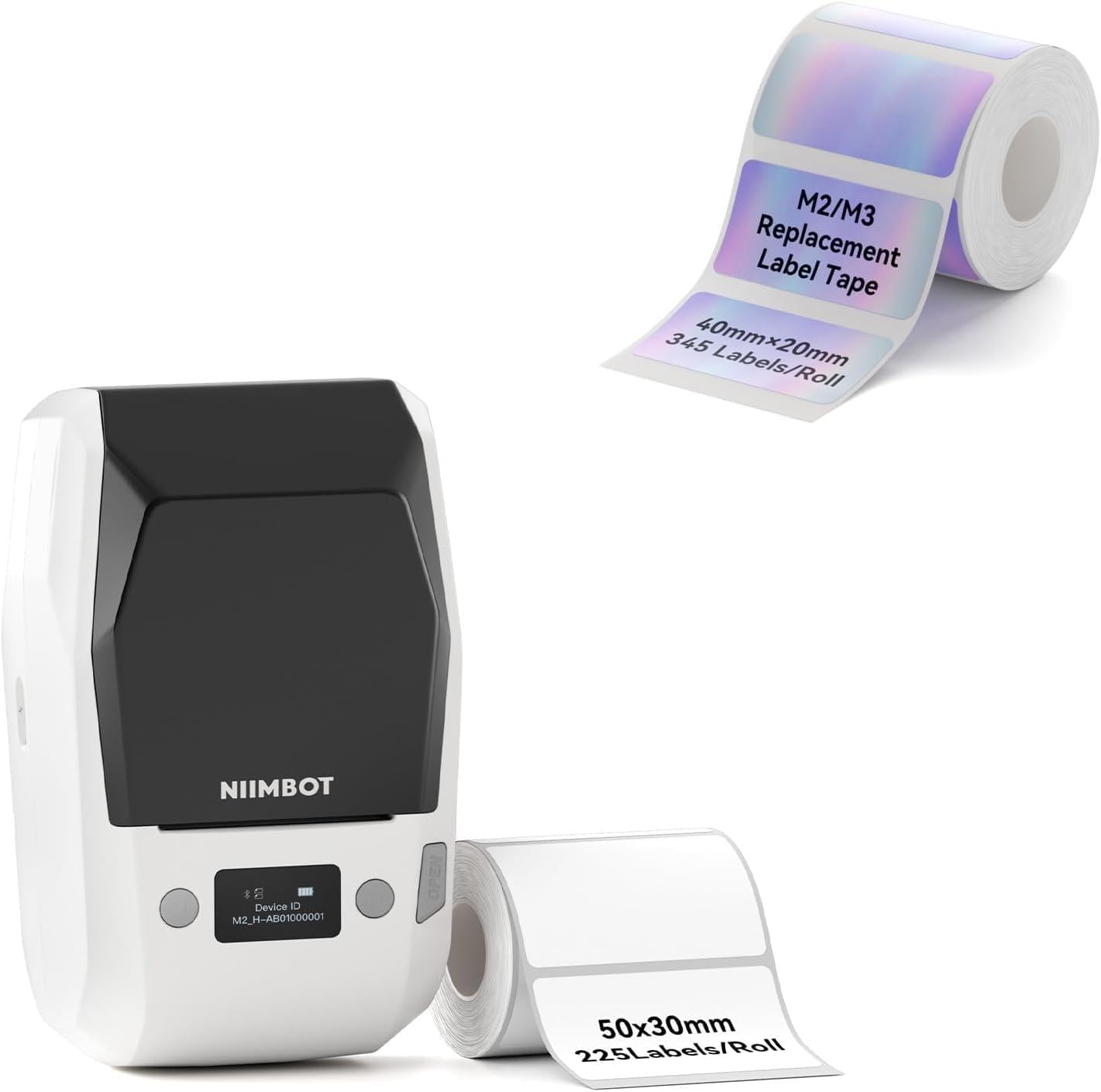 NIIMBOT Blanca M2 Etiquetadora Bluetooth de Transferencia térmica con Cinta de Etiquetas holográficas de 40 × 20 mm para Oficina,pequeña Empresa,Escuela,hogar y Almacenamiento de Cable